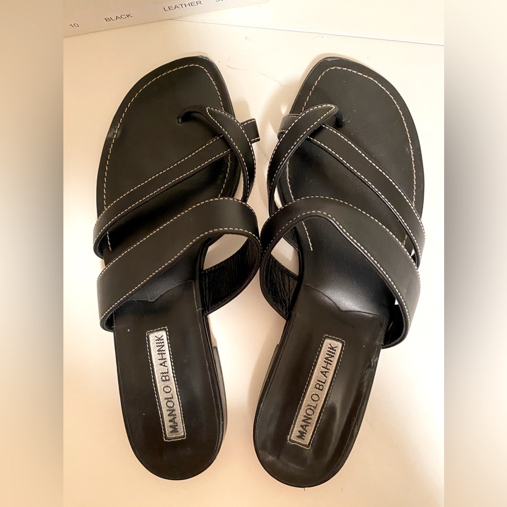 Monolo Blahnik sandal black with white stitching